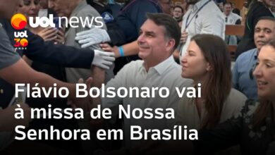 Flávio Bolsonaro participa de missa em homenagem a Nossa Senhora Aparecida em Brasília