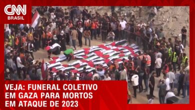Gaza realiza funeral coletivo para 100 palestinos mortos em ataque israelense em 2023